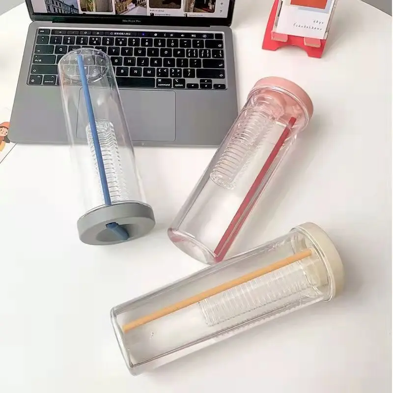 700ml Fruit Infuser Water Bottle Plastic Water Bottle with Straw Lemon Juice Bottle Portable Outdoor Fitness Drinking Bottles