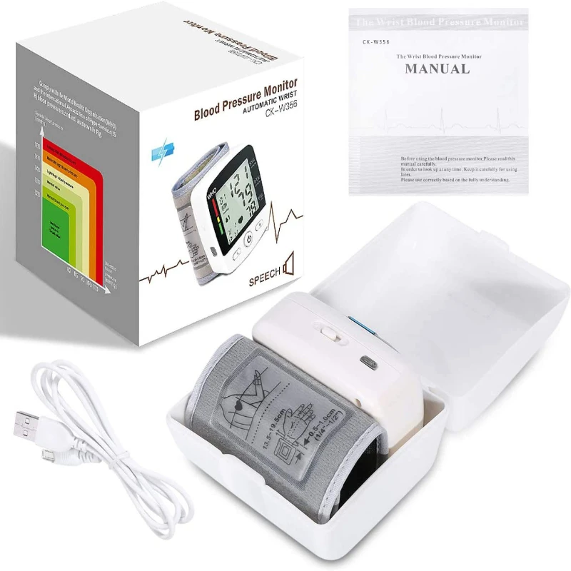 Electronic wrist blood pressure monitor for measuring and charging, home voice charging blood pressure monitor