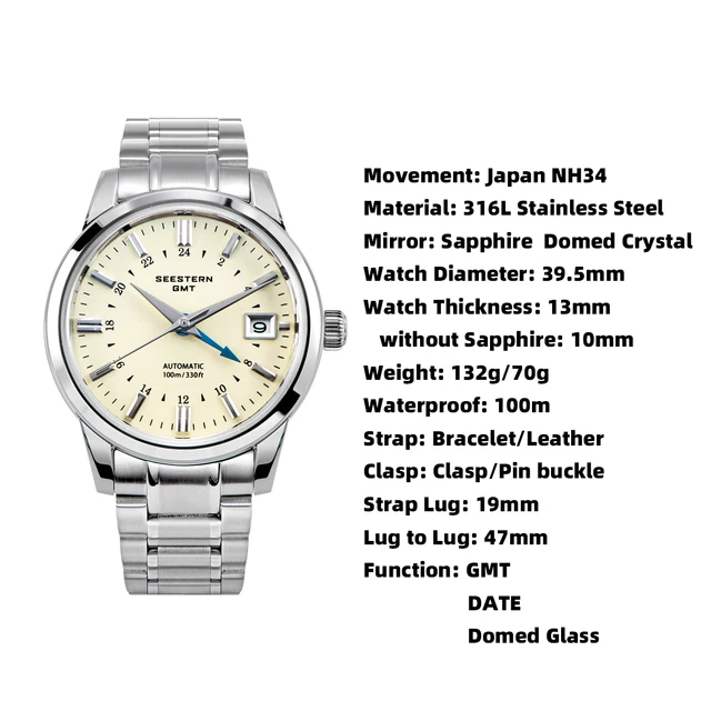 SEESTERN GMT Men of Watch Automatic NH34 Movement Domed