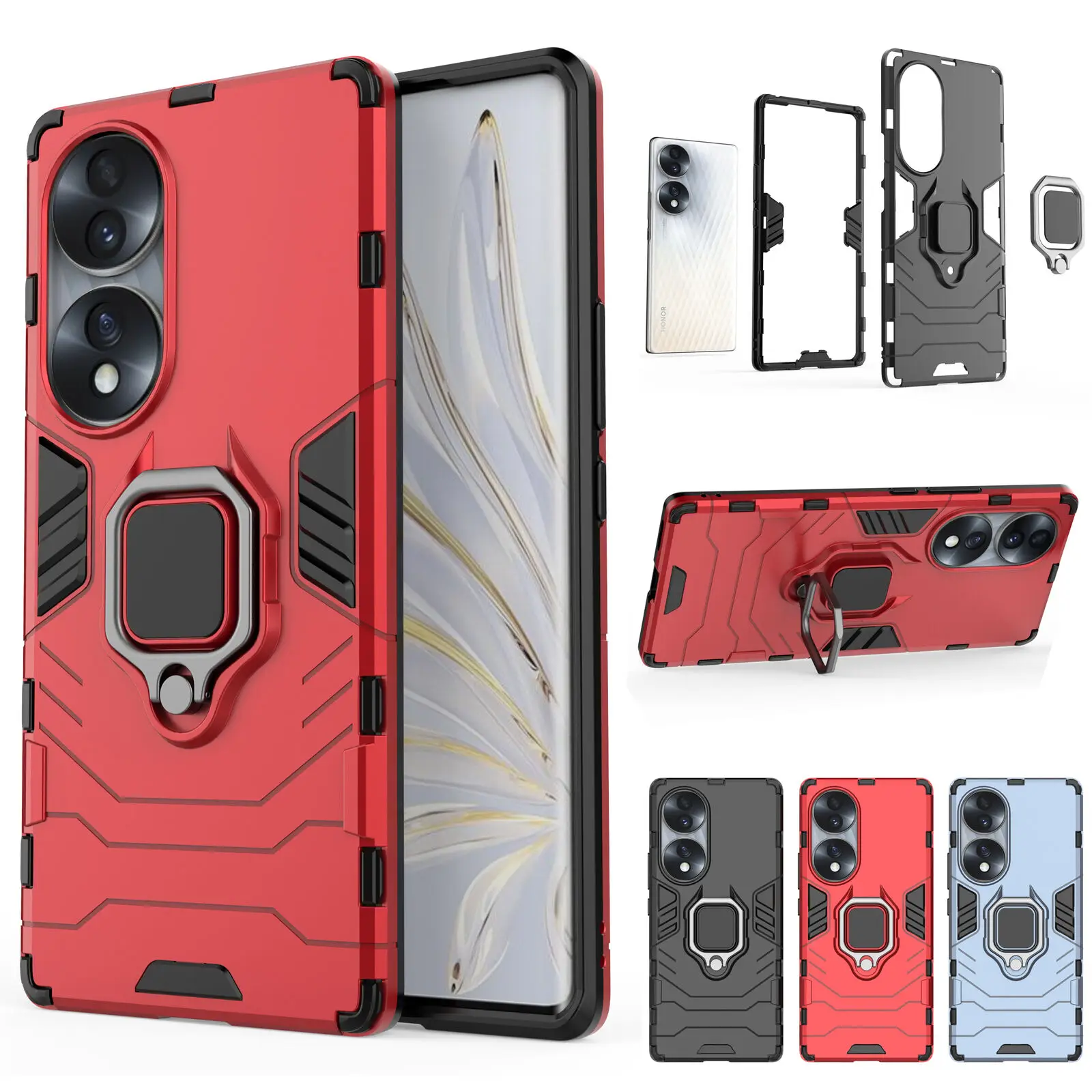 

For Honor 70 Case Shockproof Hybrid Magnetic Armor Ring Holder Stand Phone CoverArmor Shockproof Ring Magnetic Holder