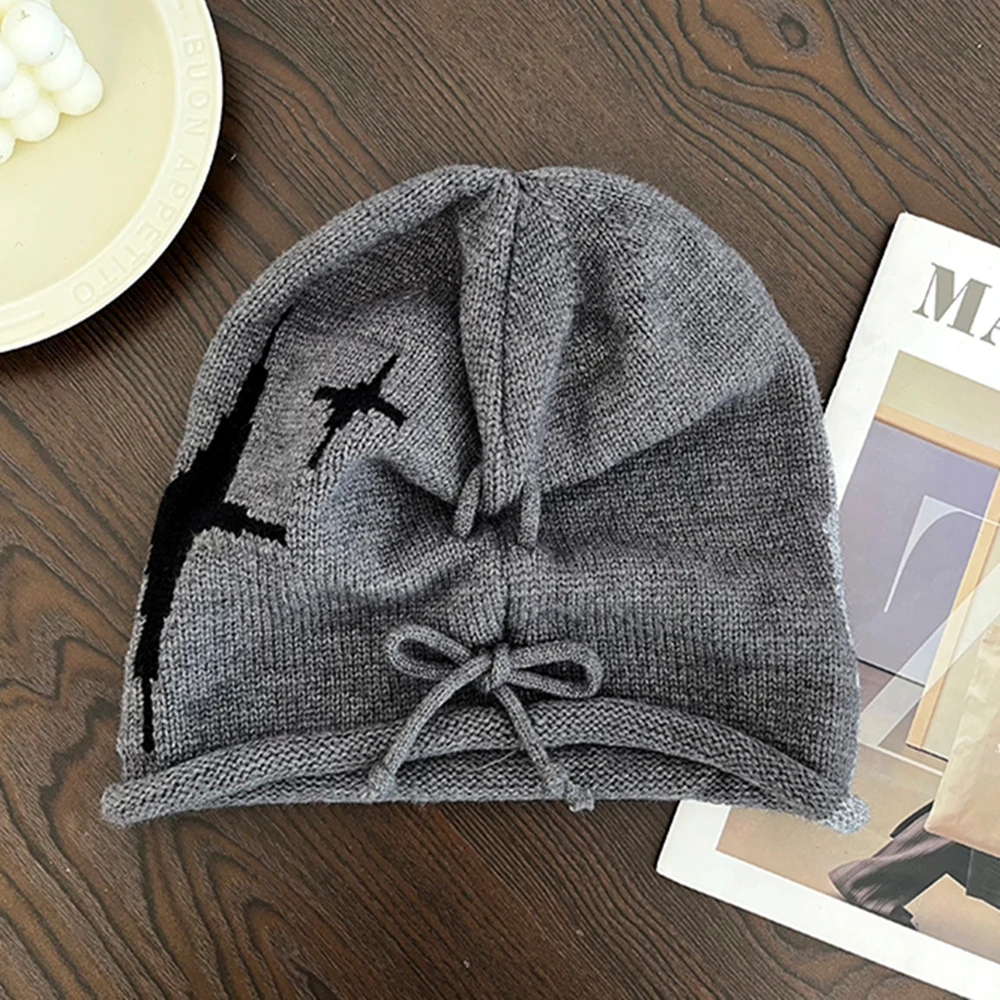 Hot Sale Woman Loose Beanie Hat Casual Drawstring Design Pile Hat Female Streetwear Fashion Winter Knitted Hat