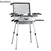 Lighted makeup station, travel trolley large make up beauty vanity professional, lighted aluminum mirror rolling suitcase 