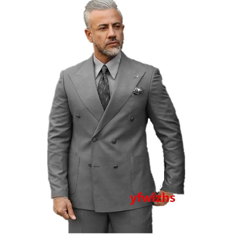 

Customize Men Suits Groomsmen Double-Breasted Groom Tuxedos Wedding Dress Blazer Prom Dinner (Jacket+Pants+Tie) A501