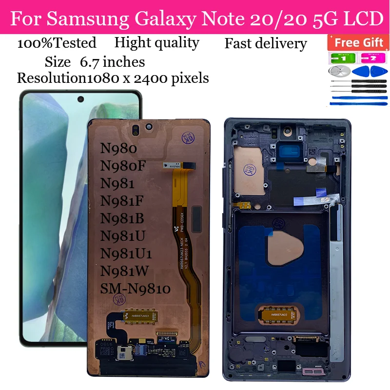 

OLED-дисплей для Samsung Galaxy Note 20 5G N980 N980F N981 N981F N981B N981U N981U1 N981W, ЖК-дисплей с сенсорным экраном и дигитайзером в сборе