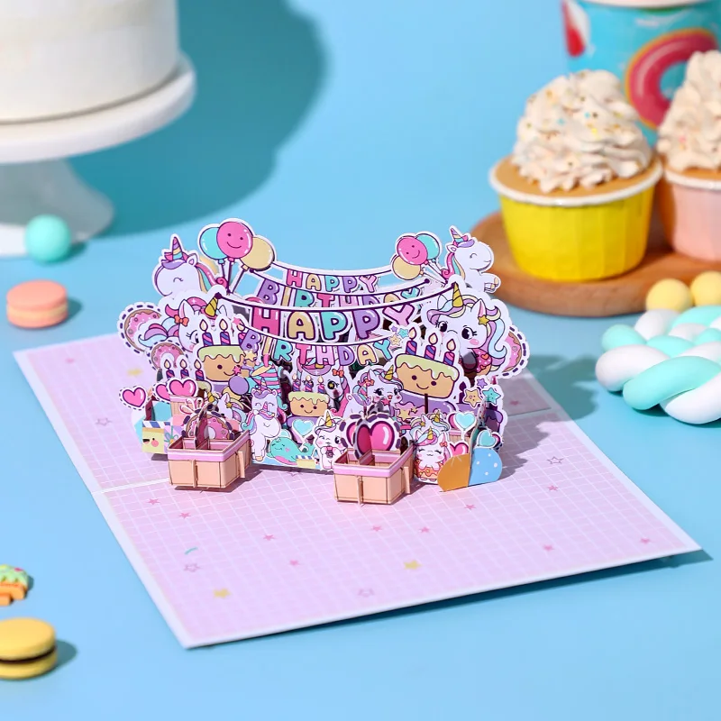 3D Pop Up Birthday Cards Balloon Cake Cartoon Birthday Gifts Greeting Card For Family Parents Wife Husband Children Friends