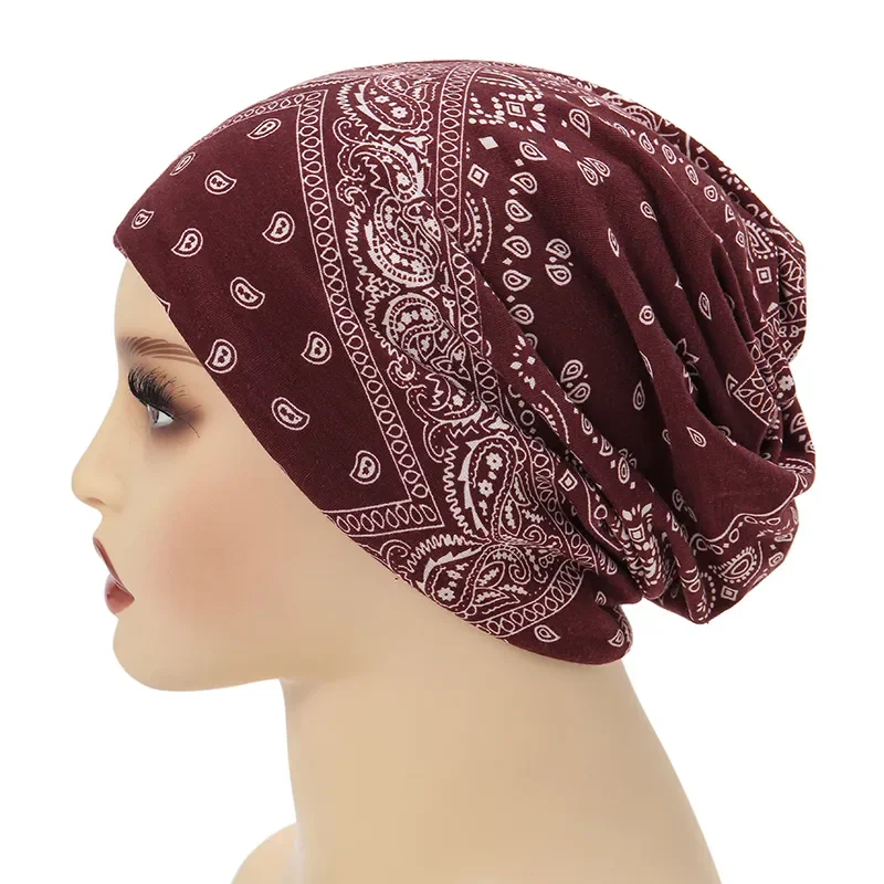 

Muslim Women Soft Stretch Turban Hat Pre-Tied Head Scarf Printed Ladiess Cotton Cancer Chemo Cap Inner Hijabs Hair Accessories