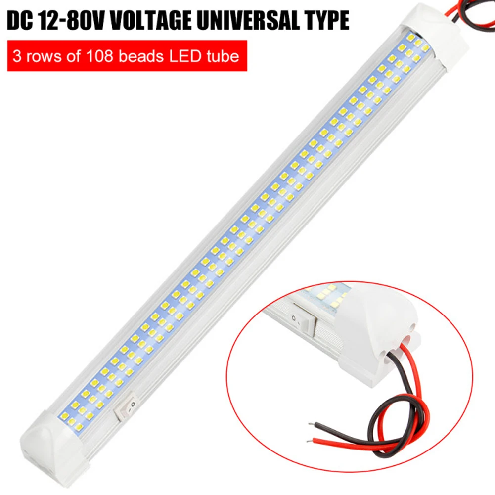 

12V Car Interior Led Light Bar 108 LED White Light Tube with Switch for Van Lorry Truck RV for Camper Boat Indoor Ceiling Light