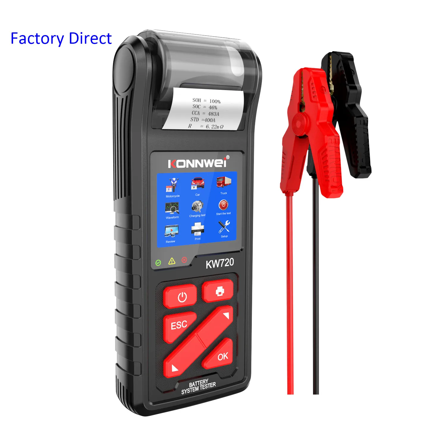 

Jiawei Smart Vehicle Diagnostic tools battery capacity tester Konnwei KW720 battery tester with printer