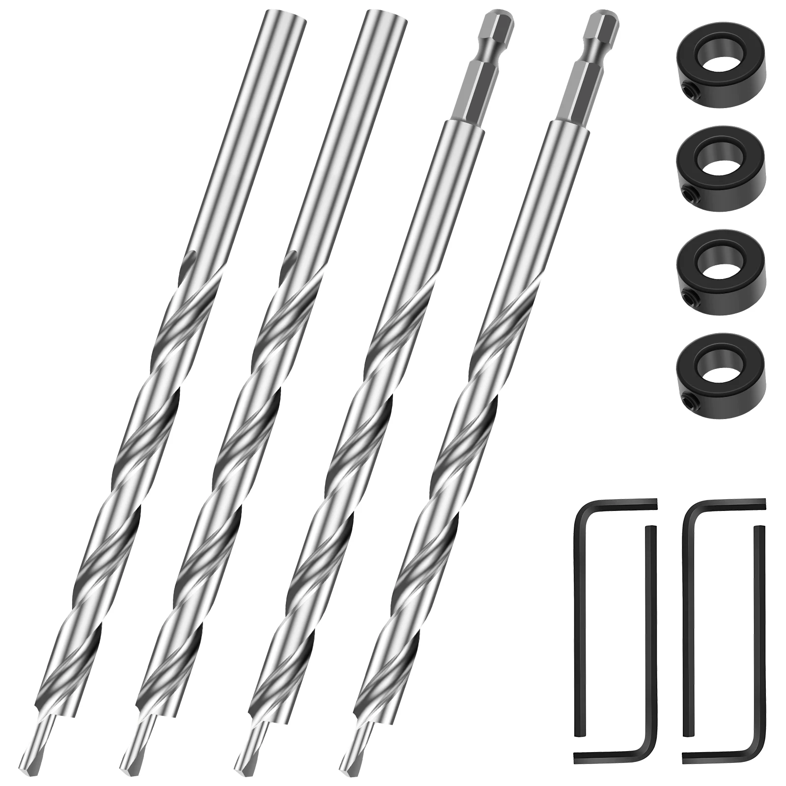 

Twist Drill Bit Set High Speed Steel Step Drill Bit 1/4 Inch Hex Shank Round Shank Pocket Hole Drill Bit Stop Collars Wrenches