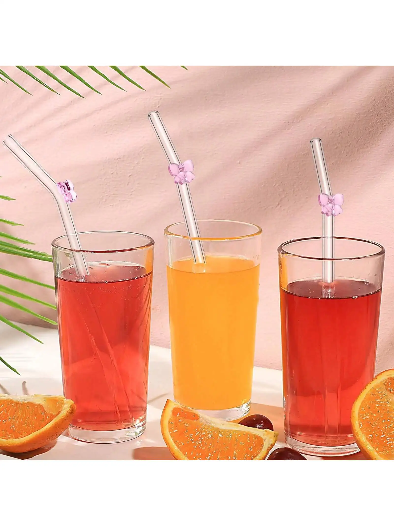 Reusable Bow Glass Straw Set – Cute and Eco-Friendly Drinking Straws with Cleaning Brush for Coffee, Smoothies, Frozen Drinks, Tea, and Juice (7-Pack)