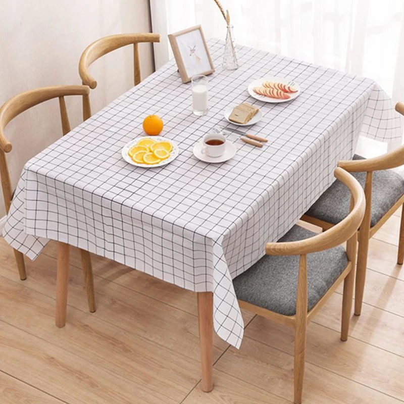 PEVA Rectangula Grid Printed Tablecloth Waterproof Oilproof Kitchen