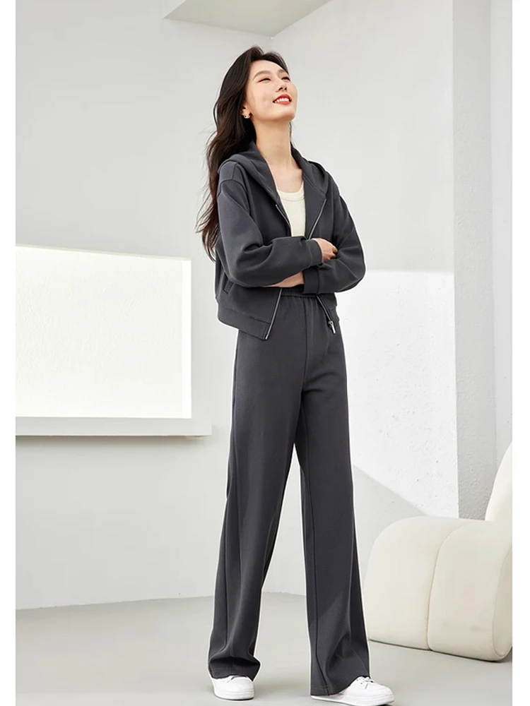 Vimly Grey 2 Piece Sets Womens Outfits Hooded Zipper Short