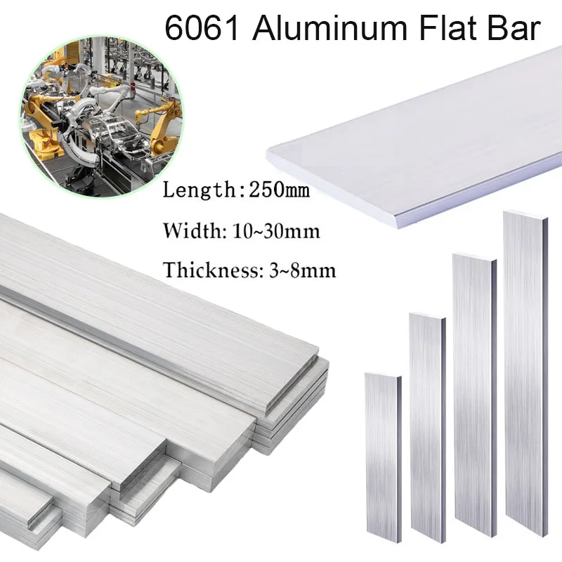 1 Stück, Dicke 3–8 mm, Breite 10–30 mm, 6061 Aluminiumstange, Metall, rechteckig, flache Stange, quadratischer Stab, flache Stahlplatte, Länge 250 mm – Detail 1