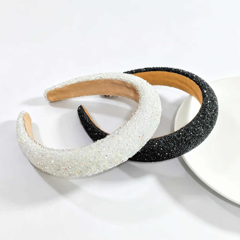 Funkelndes Strass-Haarband Elegante Kristall-Perlen-Haarbänder Breite Dicke Schwamm-Haarreifen Mädchen-Haaraccessoires Großhandel