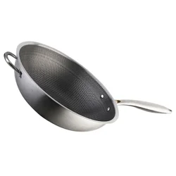 Stainless Steel Wok Honeycomb Structure Frying Pan Double Handles Chinese Wok