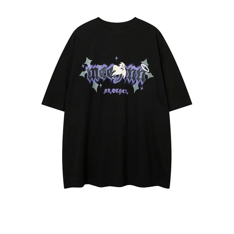 Cute Ghost Cross Printed T-Shirt Uomo E Donna Estate Stile Americano Retro Fashion Trend Casual Comodo Coppia Manica Corta Top