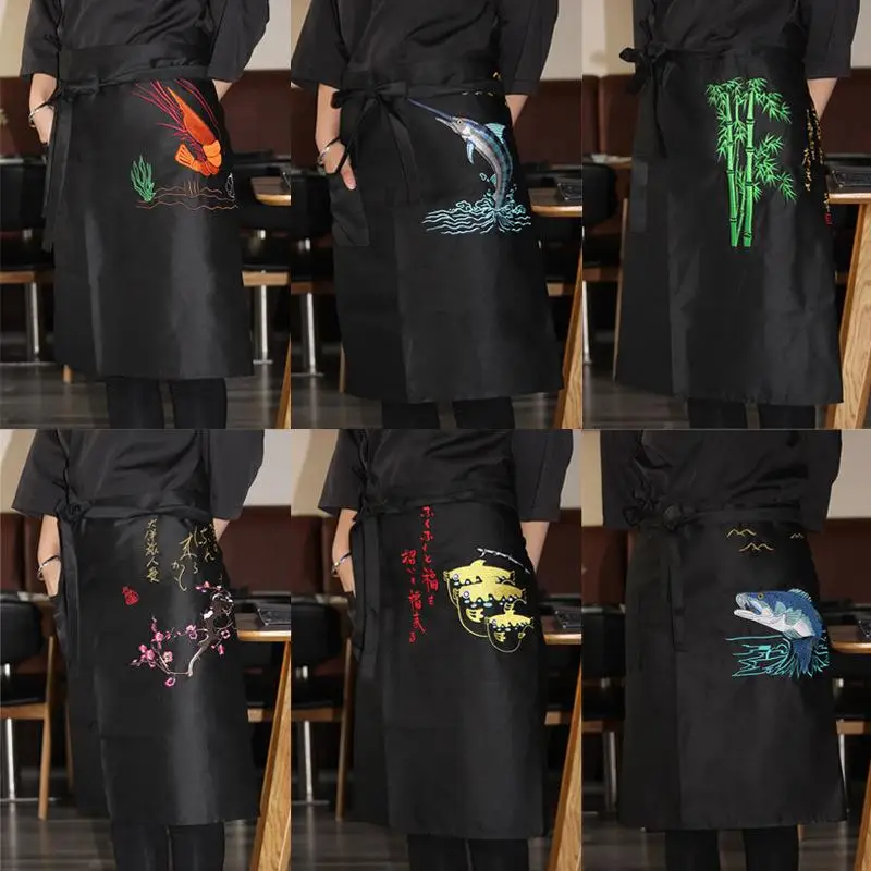 Japanese Apron Cuisine Half Body Waist Unisex Kitchen Chef Restaurant Waiter Work Clothes Embroidered Short Bottoms Uniform New Kitchen Apron Cooking Apron Chef Apron Hat Set