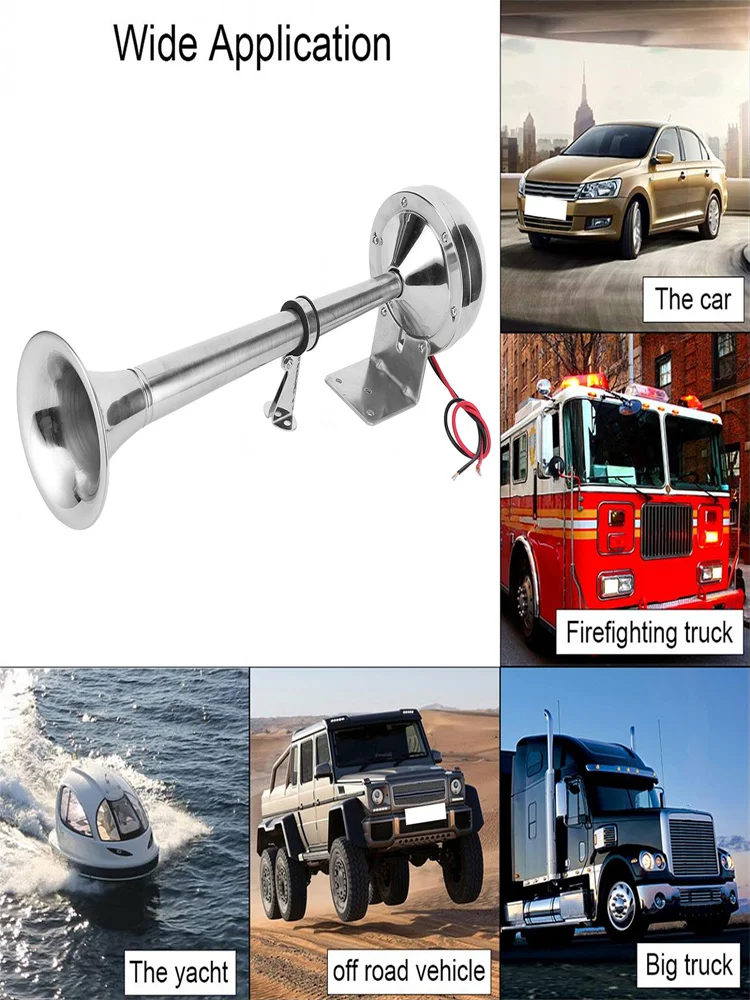 12V/24V Polished Stainless Steel Single Trumpet Horn Low Tone For Marine Boat Truck Lorry Caravan RV