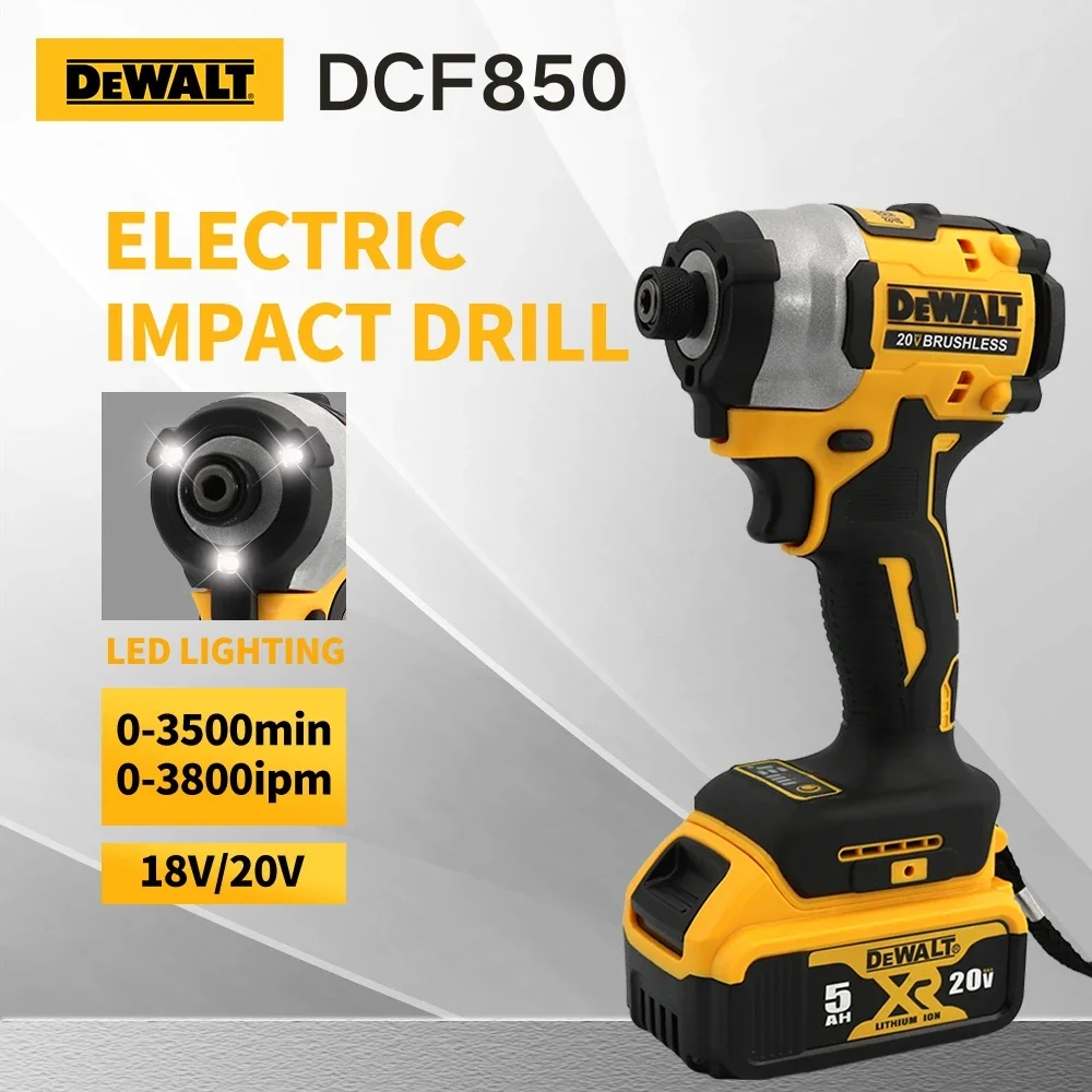 DEWALT Impact Driver 205NM Brushless Cordless Screwdriver 20V Battery Rechargeable Electric Impact Drill Power Tools 850