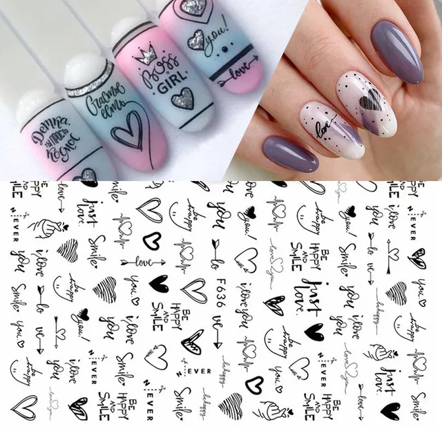 

5Pcs Nail Stickers For Nails Geometric Black Flower Women Nail Art Sticker Leaf Watermark Transfer And Decals Animal Face Nail