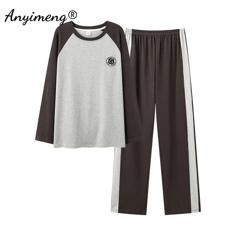 Men Cotton Pajamas Long Sleeves Long Pants Plus Size L-3XL Autumn Winter
