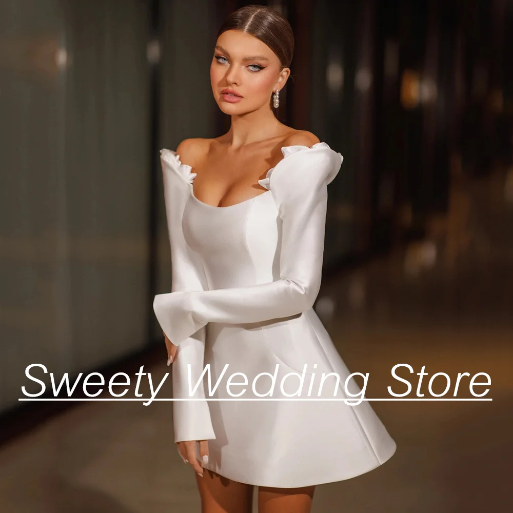 Sexy Long Sleeves Cocktail Wedding Dress Little White Dresses Flowers Above Knee Mini Bridal Gown Custom Size Robe De Mariee 4