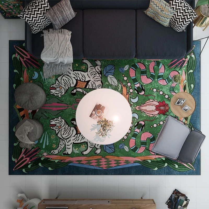 

Модные прикроватные коврики в стиле ретро для спальни, зеленый тигр, змея, цветочный принт, ковер для кухни, прихожей, балкона, нескользящий напольный коврик для двери