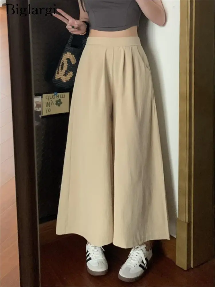 

Spring High Waist Pant Women Wide Leg Korean Style Loose Ladies Trousers Ruffle Pleated Fashion Casual Woman Pants Skirts