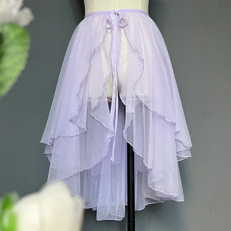 Double Layered Waist Curtain Sheer Asymmetrical Mesh Cover up Skirt Women Summer Sweet Lolita JSK Kwaii Skirts