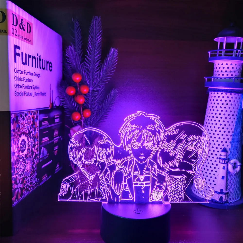 unicorn night light Attack On Titan 3D Anime Lamp Mikasa Levi Eren Armin LED Nightlights Colors Changing Shingeki no Kyojin Lampara night table lamps