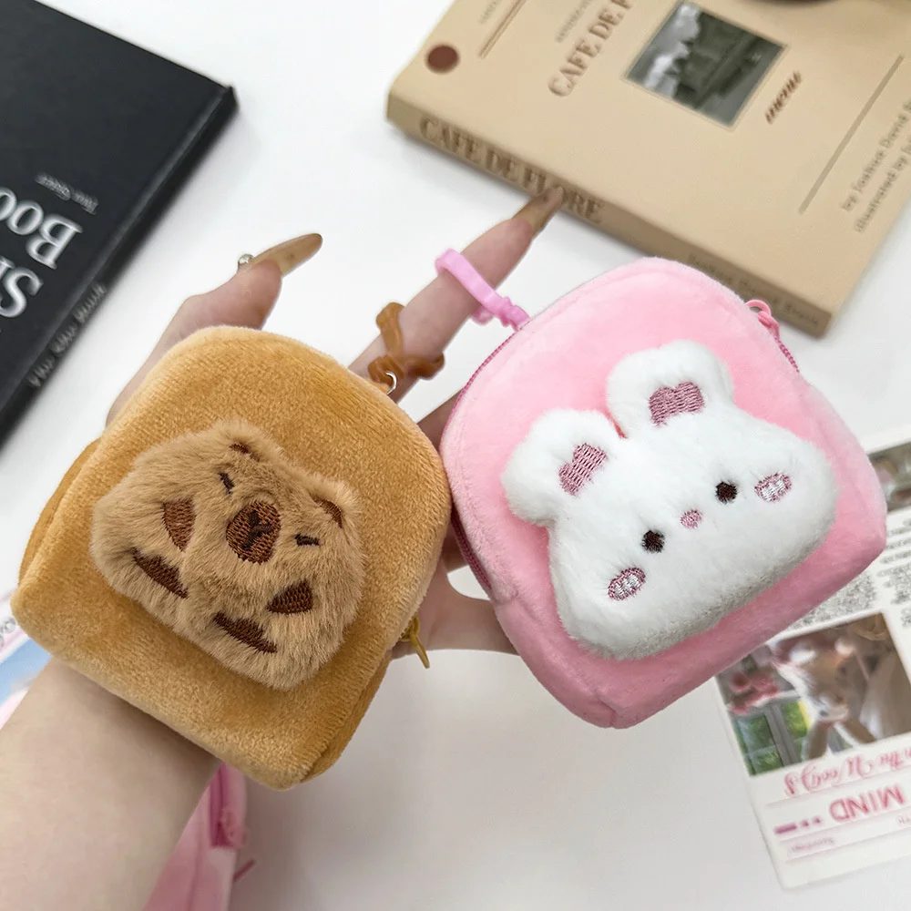 Creative Capybara Rabbit Kawaii Plush Coin Purse Cartoon Wallet Bags Pendant Funny Mini Fashion Headphone Storage Bag Girls Gift