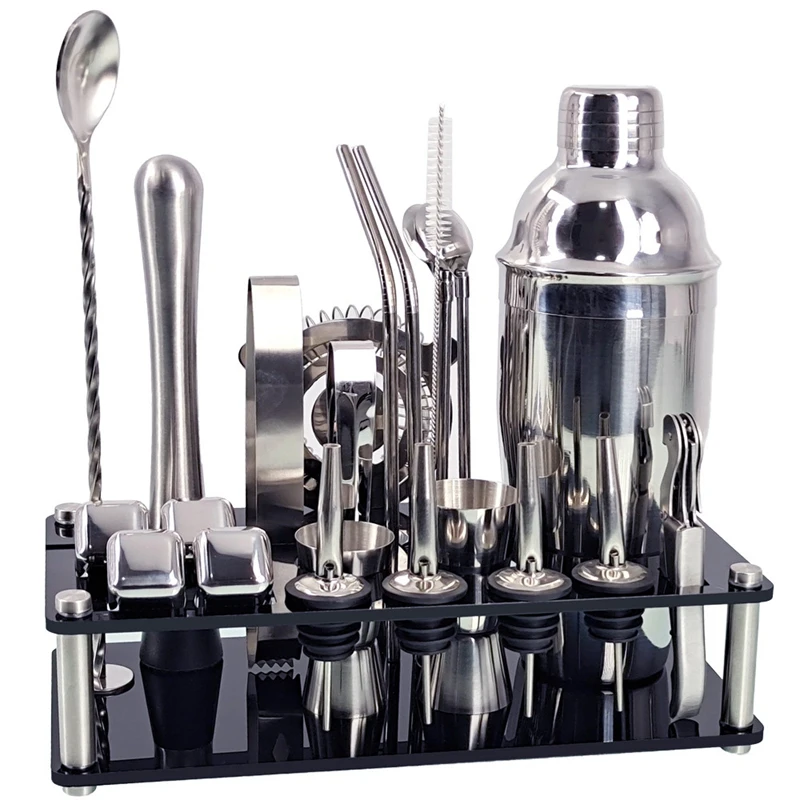

Bartender Kit 23-Piece Cocktail Shaker Set Of Stainless Steel Ice Grain Acrylic Stand For Mixed Drinks Martini Bar Tools