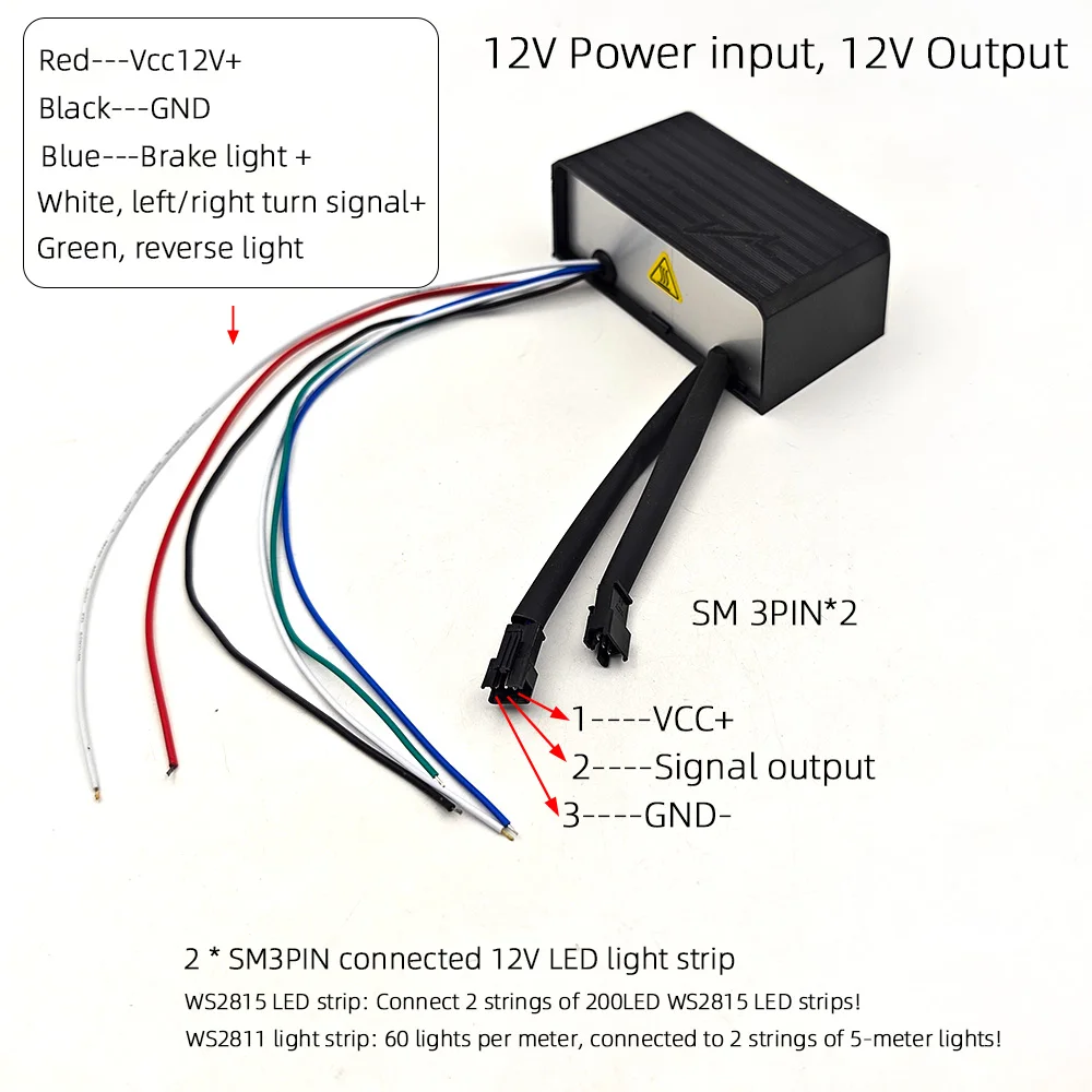 자동차 흐름등 방향지시등 WS2815 테일라이트 개조, 다채로운 LED 스트립 컨트롤러 12V, 켜질 때 환영등