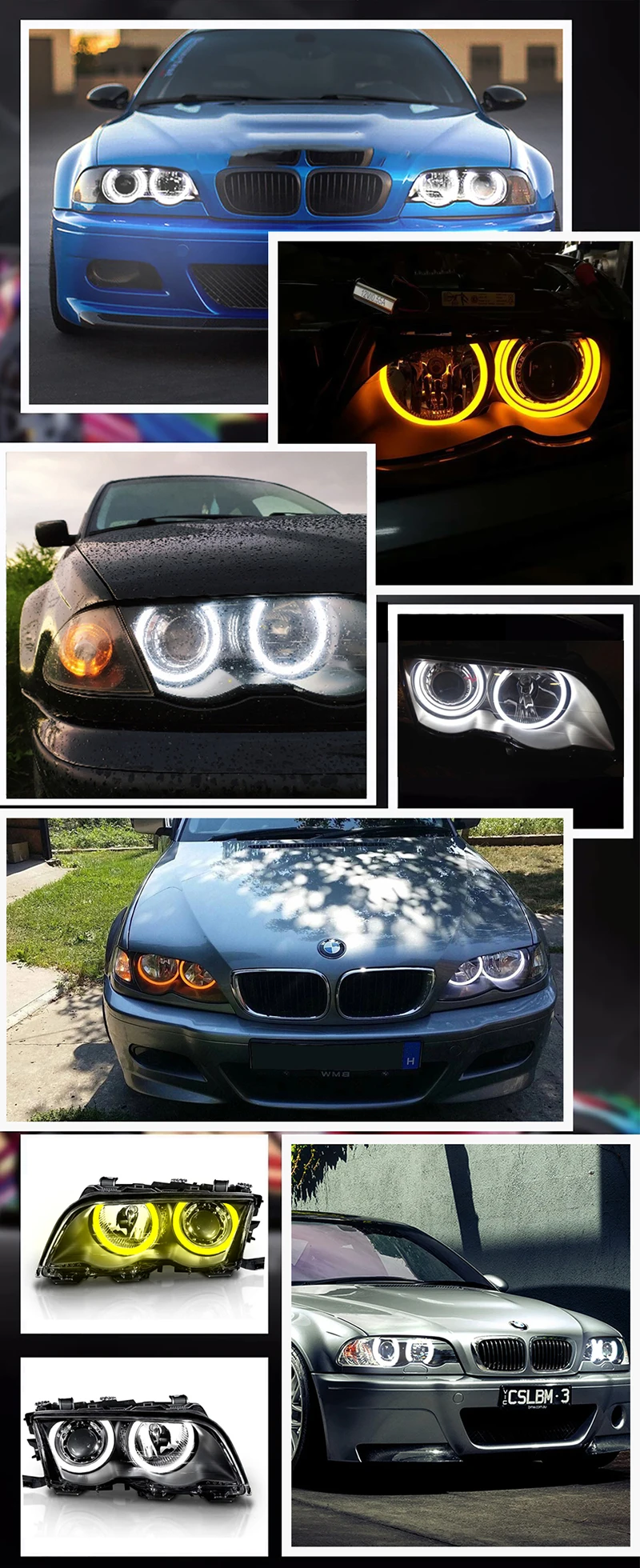 4Pcs For BMW E36 E38 E39 E46 M3 LED Two-Color Cotton Angel Eyes Halo Ring Headli