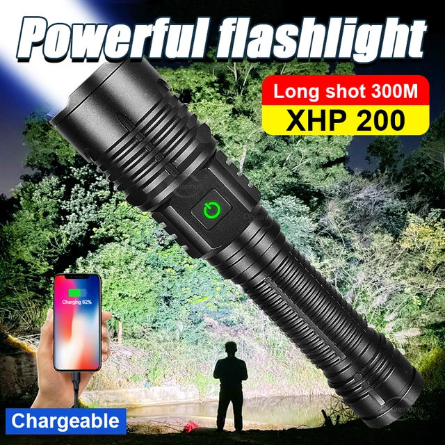 Lampe de poche LED ultra puissante en watts trois couleurs COB torche  rechargeable batterie intégrée XHP199 lampes de poche lanterne de camping -  AliExpress