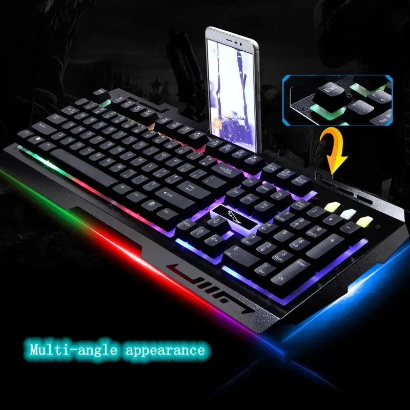 USB Keyboard G700 Waterproof business personality mechanical feel metal glow mobile phone stand gaming keyboard