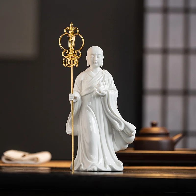 Ksitigarbha Statue of Buddhism Sculptures, Ceramic Buddha Figurines, Meditation Room, Tearoom Temple Ornaments, Zen Decoration