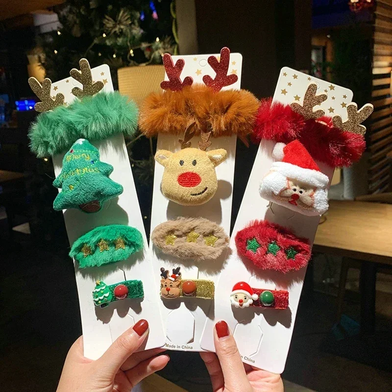 Creative Christmas Gift Set Antler Hairpin Brooch Hair Accessories Christmas Party Headwear Holiday Rubber Hair Accessories Gift