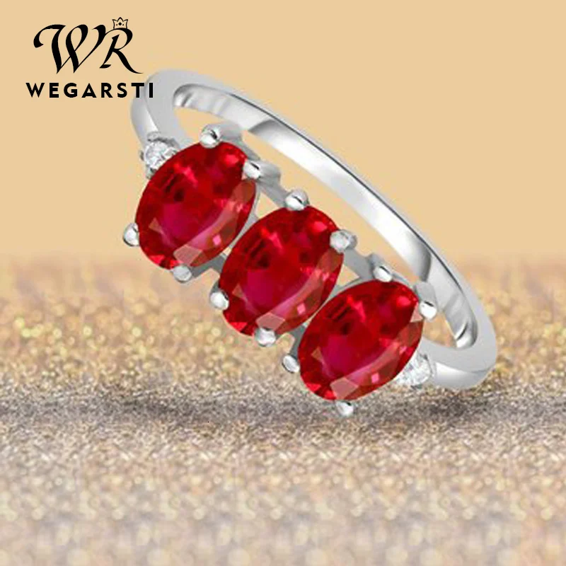 WEGARASTI Silver New Jewelry Ruby Ring Silver New Women's Trendy Natural Red Gemstone Rings Party Wedding Ring Fine Jewelry