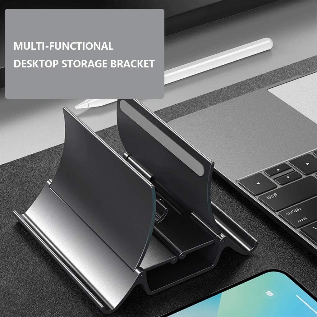 Vertical Laptop Stand Fixed Rack Professional Solid Color Stable Desktop Storage Holder Fixator Support Shelf Black