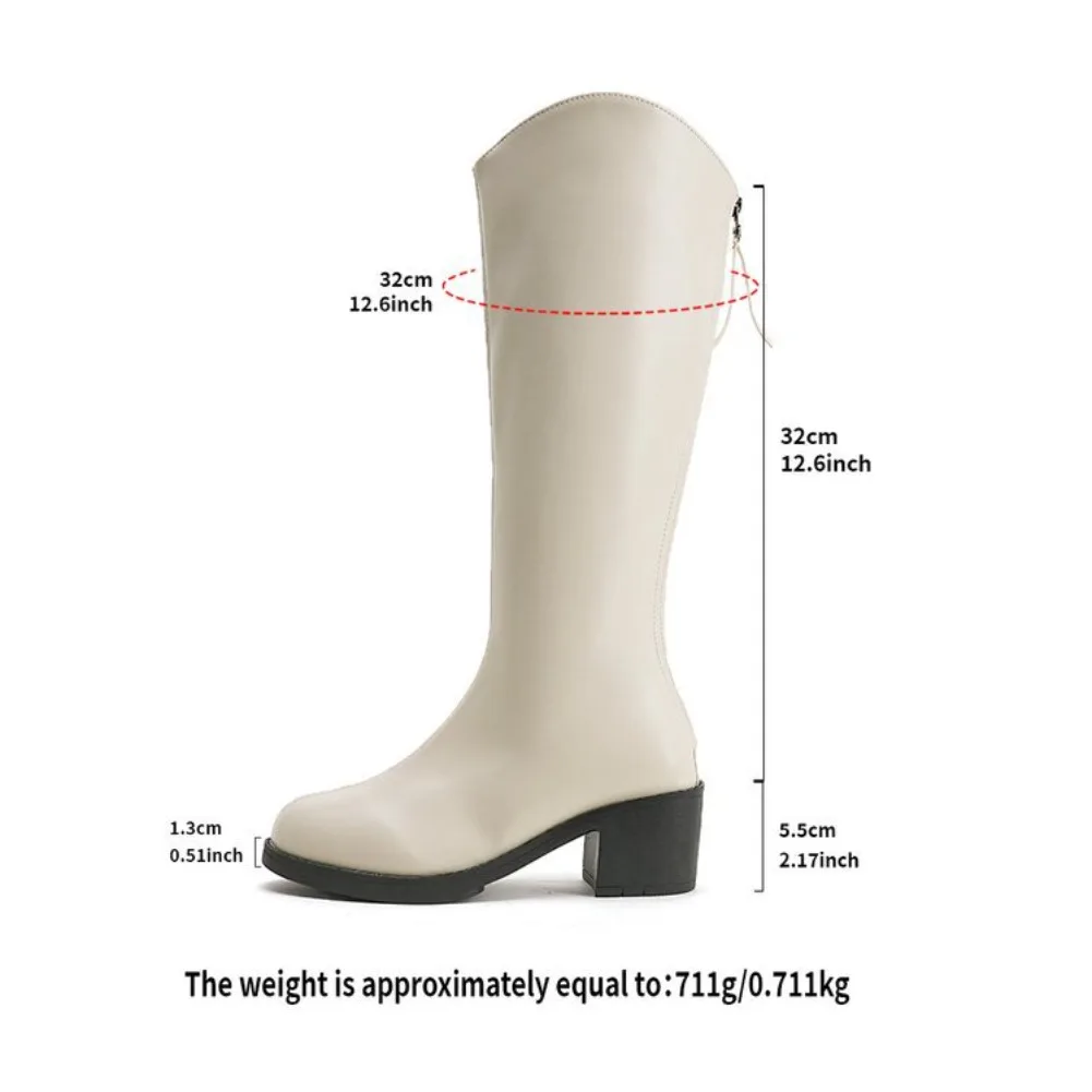 2025 Fashion High-top Women's Boots with Heel Zipper, Large-sized Knee-high, Thick-soled Women's Fashion High Boots