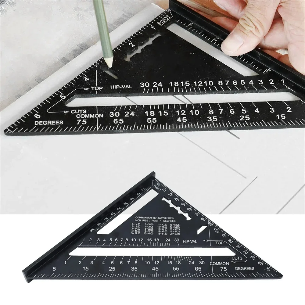 New 7Inch Triangle Ruler Measurement Tool Aluminium Alloy Carpenter Tools Inch Metric Angle Ruler Speed Square Woodworking Tools