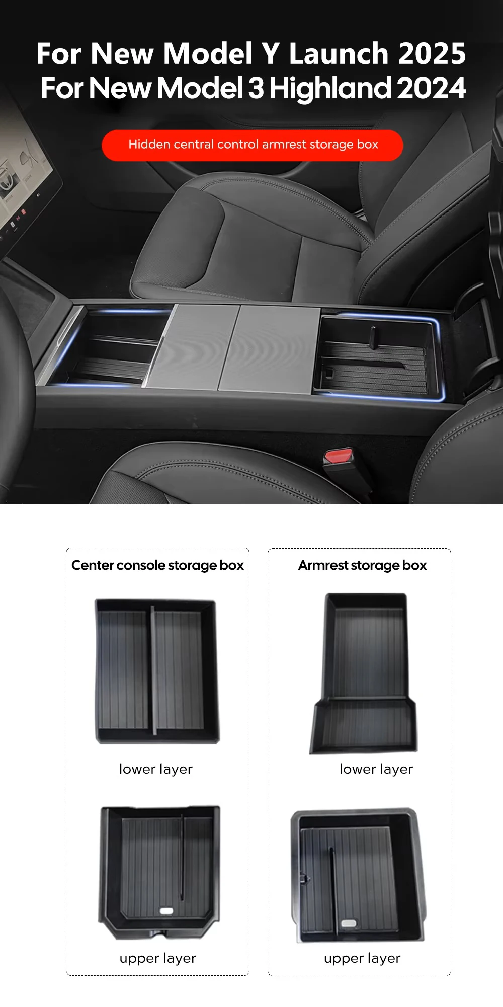 For Tesla New Model Y Juniper 2025 Launch Model 3 Highland 2024 Center Console A