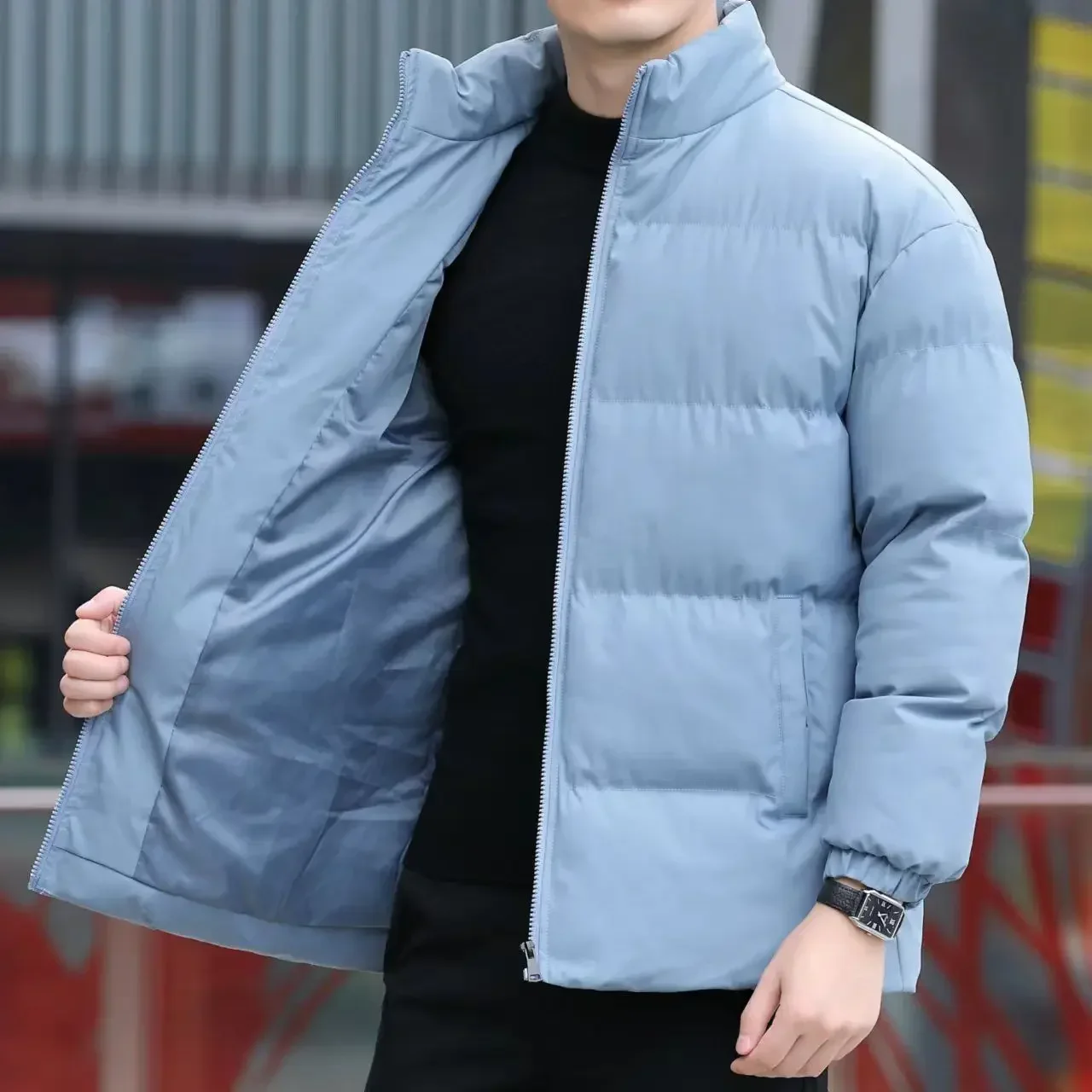 thumbnail image 1 of Chaqueta de plumón para hombre, parkas cortas, abrigos acolchados para hombre, ropa de abrigo con cremallera, ropa de abrigo de invierno de moda Harajuku, ropa de abrigo 2024, 1 of 5