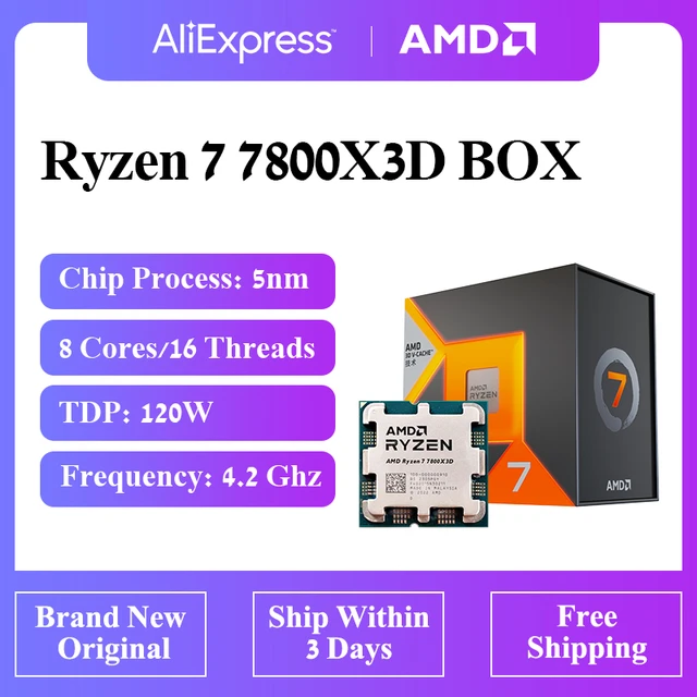 AMD R7 7800X3D Ryzen 7 7800X3D 5.0 GHz 8 Cores 16 Threads CPU 5NM L3=96M  100-100000910 Socket AM5 New Tray Without fan