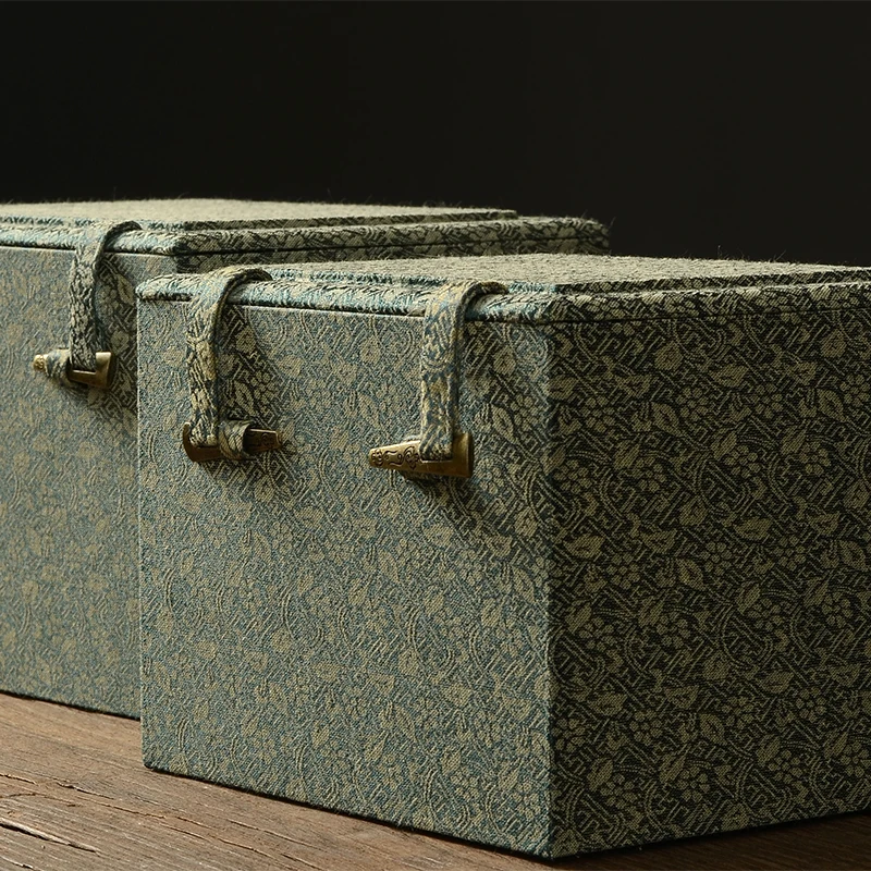 Green Flower Brocade Fabric Box, Purple Clay Pot, High-grade Porcelain Vase Collectibles, Antiques Gift Boxes 3
