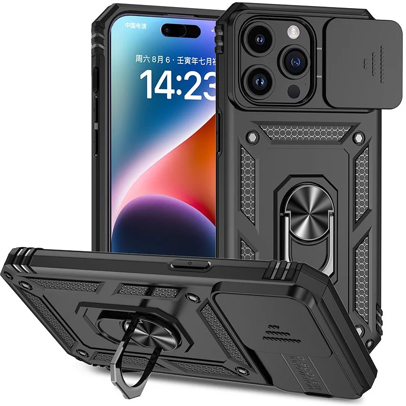 Shockproof Armor Case with Slide Lens Protector and Enhanced Back Cover