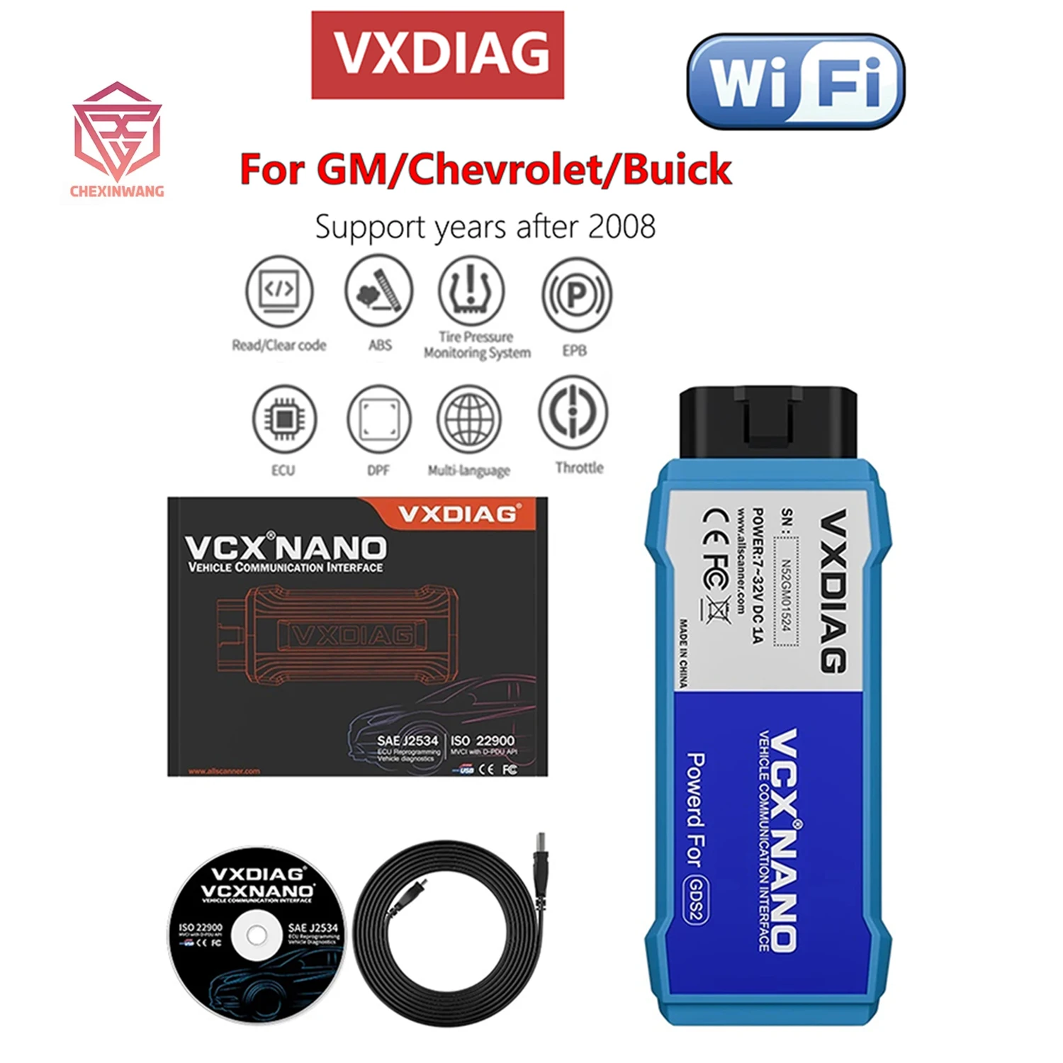 

VXDIAG NANO Pro For GM/Chevrolet/Buick Obd2 Diagnostic Tools WIFI Scanner GDS2 Tech2win ECU Programming Support Multi-Language
