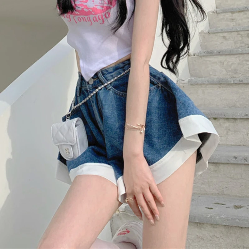 JMPRS Denim Women Shorts Summer High Waist Wide Leg Jeans Patchwork Black Fashion Casual Irregular Pocket Shorts New 2022 womens clothing