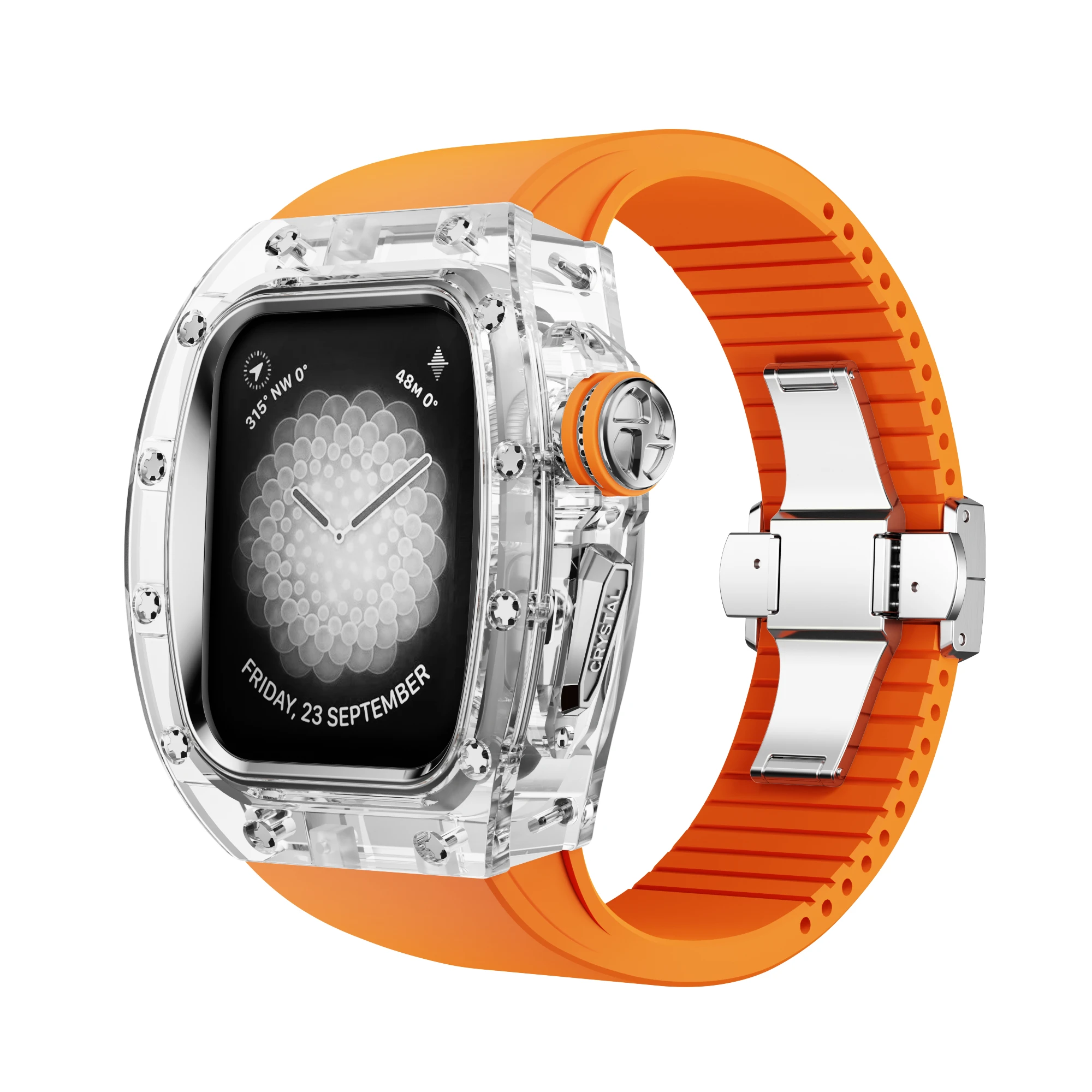 애플 워치용 Viton 스트랩 크리스탈 모드 키트, 패션 개조 케이스, 럭셔리 iWatch 시리즈 9, 8, 7, 6, 5, 4, SE, 오렌지 밴드, 44mm, 45mm